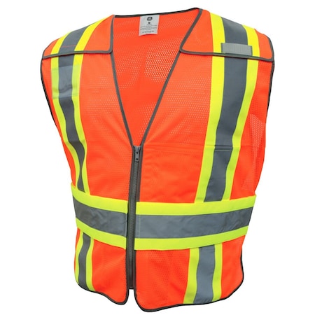 Expandable 5 Point Break Away Safety Vest,Class 2,3 Pockets, Reflective And Contrast Trim,Orange,MED